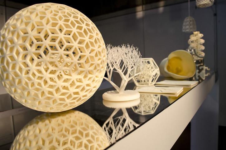 3D Printed materials sit on a shelf